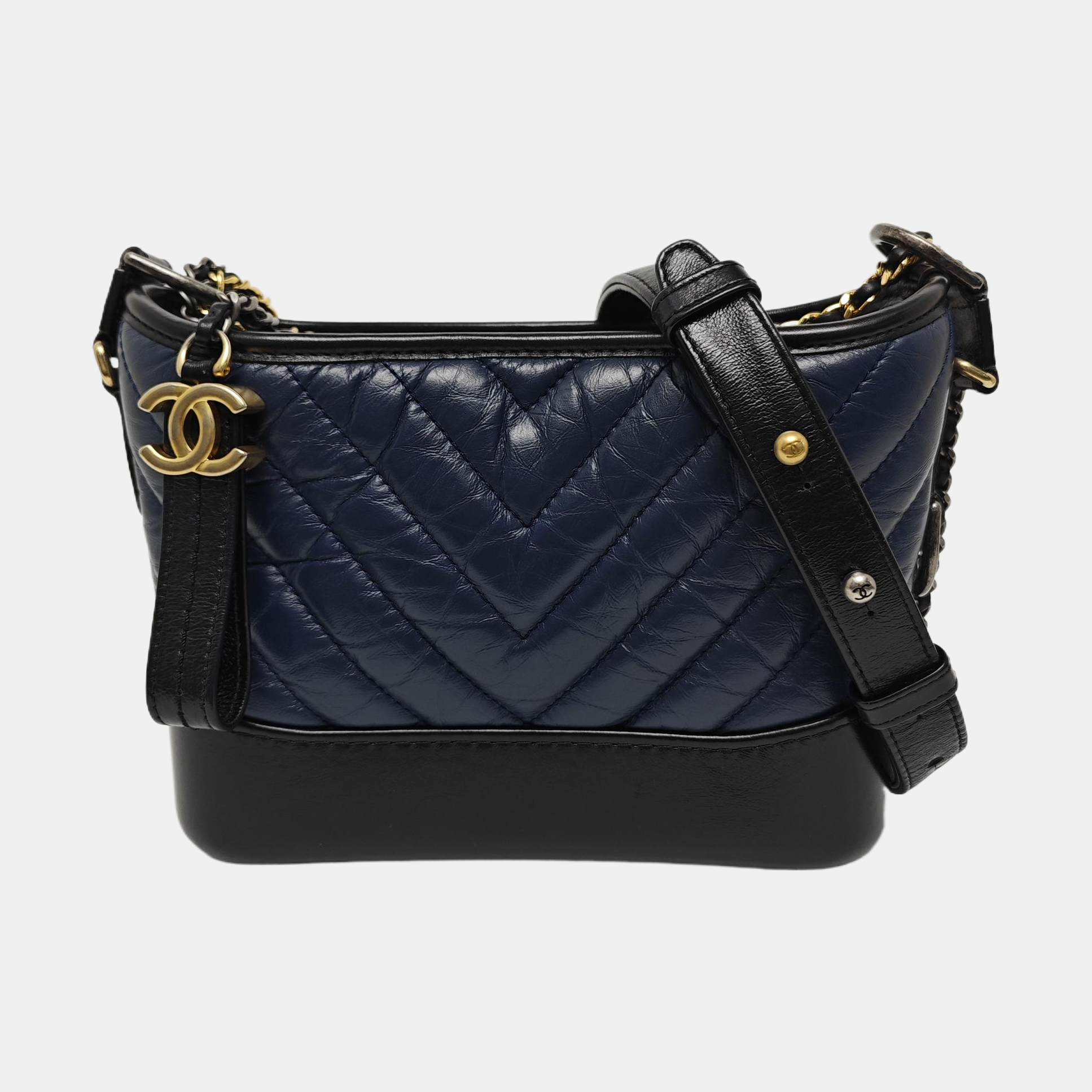 GABRIELLE Small Chevron Calfskin Blue