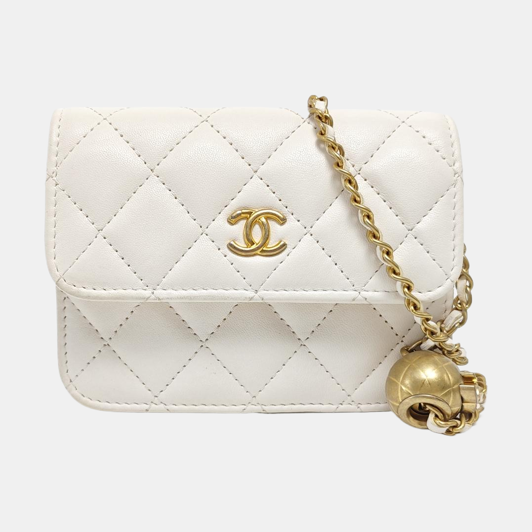 Quilted Lambskin Shoulder Bag White