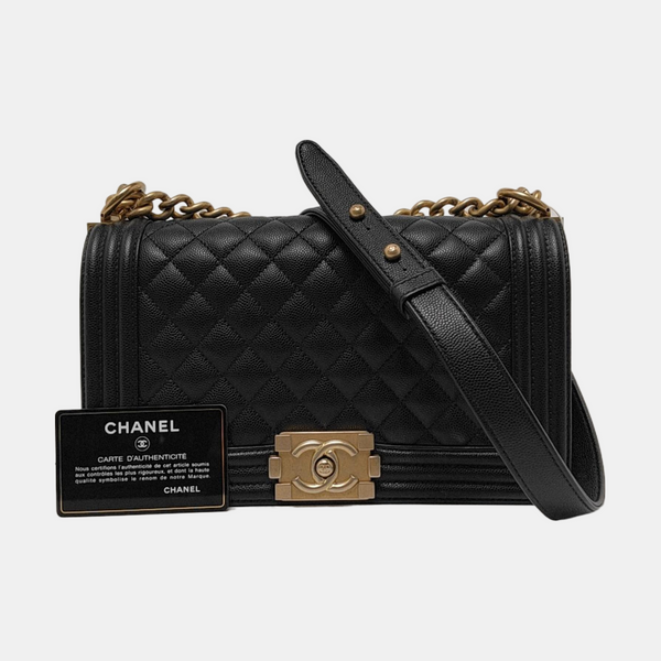 BOY CHANEL Medium Quilted Grained Calfskin Black