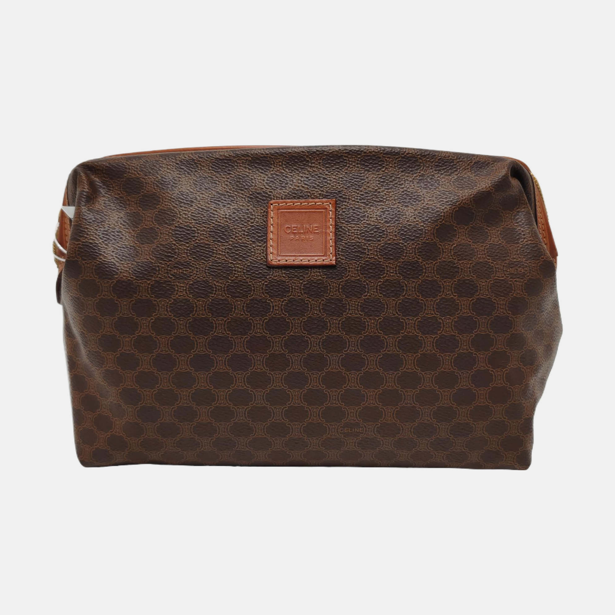 Authenticated pre-owned  MACADAM COSMETIC BAGS Coated Canvas Brown - Clutch at Looply