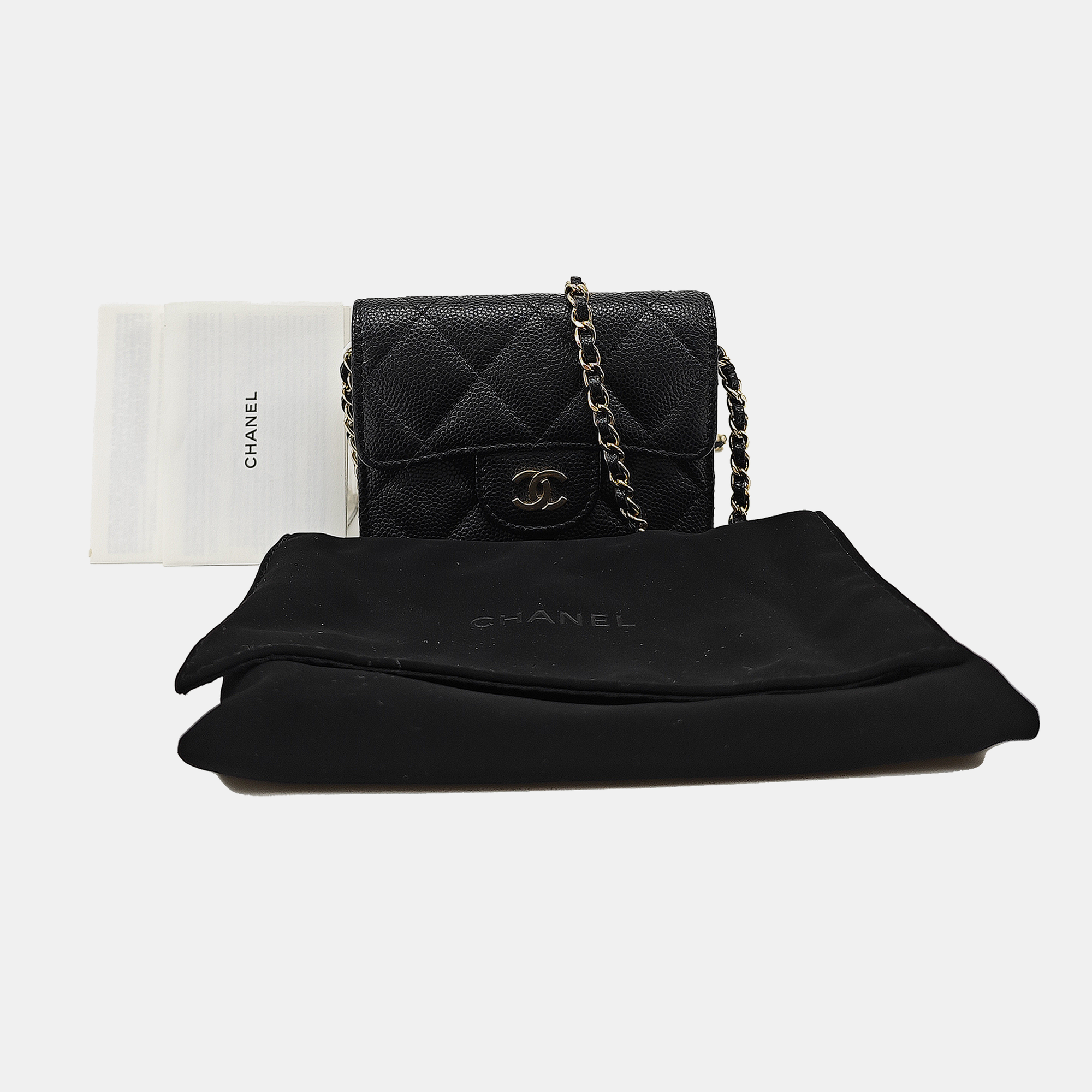 Quilted Grained Calfskin Shoulder Bag Black