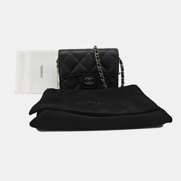 Quilted Grained Calfskin Shoulder Bag Black
