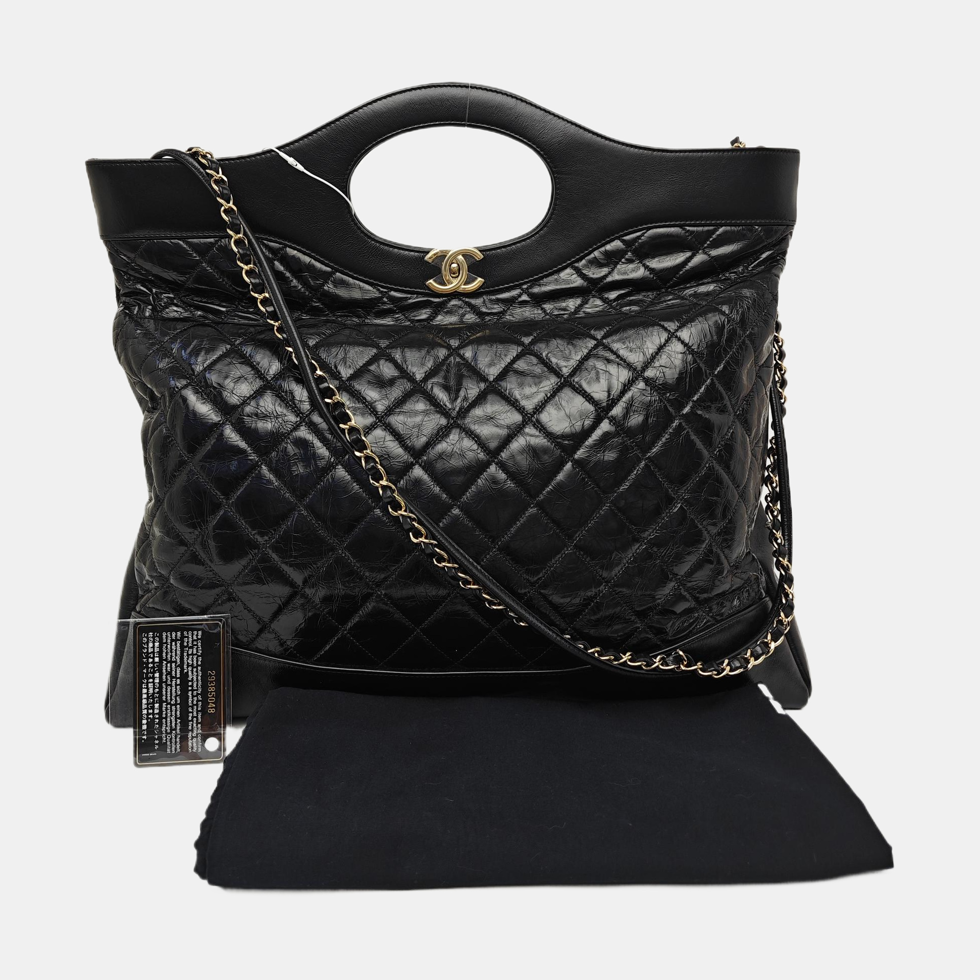 CHANEL 31 Large Quilted Vintage Calf Black