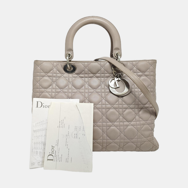 Authenticated pre-owned  Lady Dior Large Cannage Lambskin Gray - Tote Bag at Looply