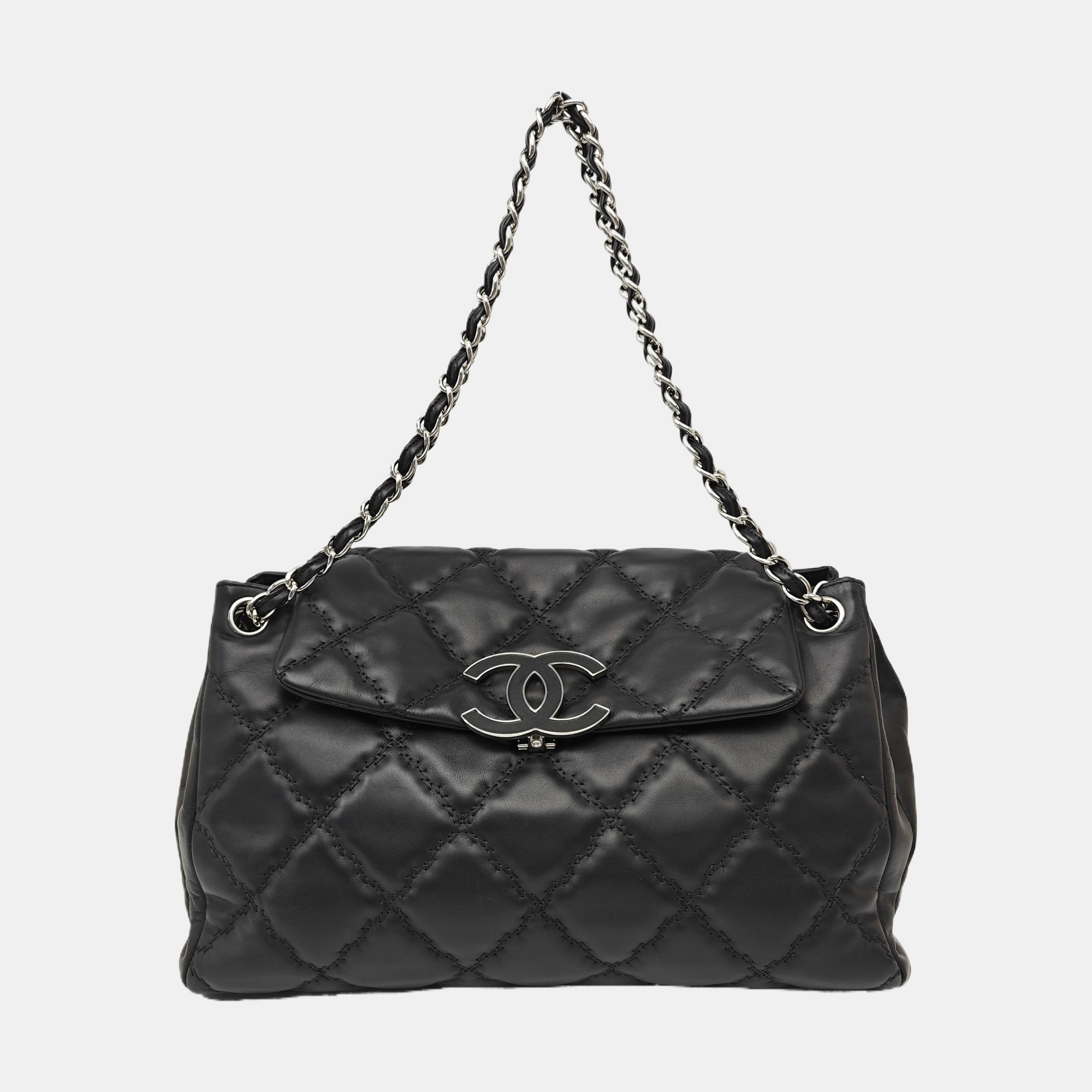 Quilted Calfskin Shoulder Bag Black