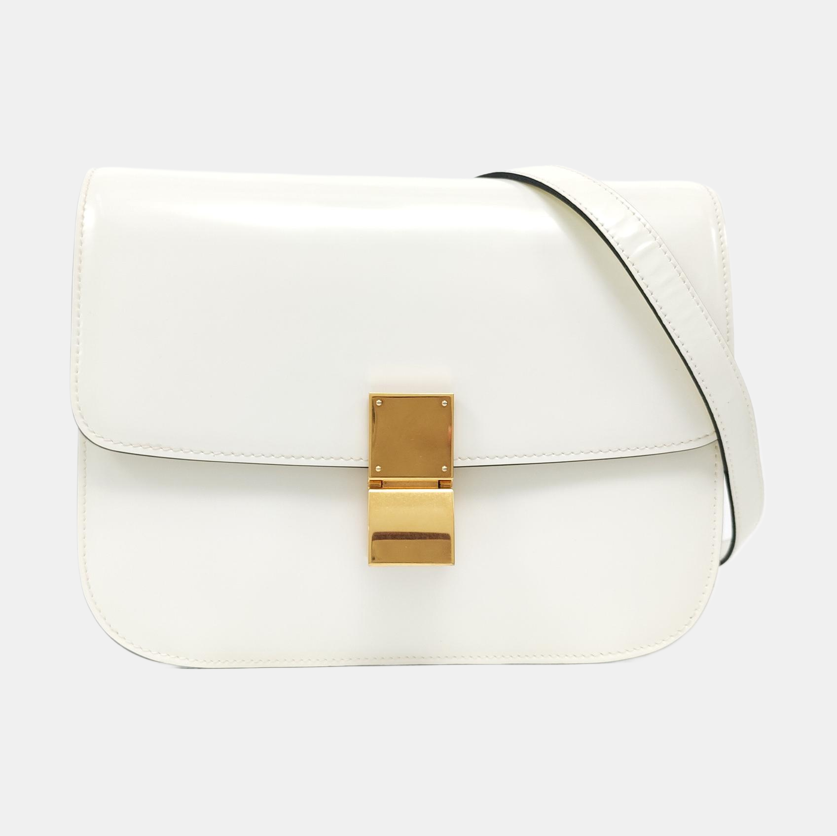 Authenticated pre-owned  CLASSIC BOX Medium Calfskin White - Shoulder Bag at Looply
