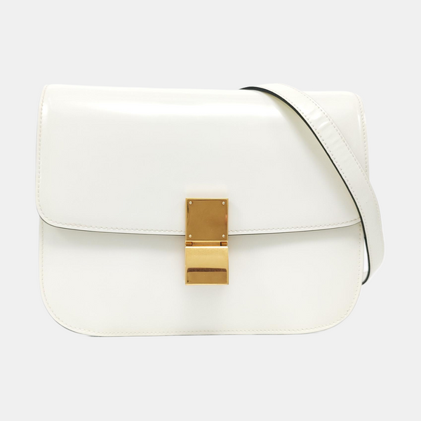 Authenticated pre-owned  CLASSIC BOX Medium Calfskin White - Shoulder Bag at Looply