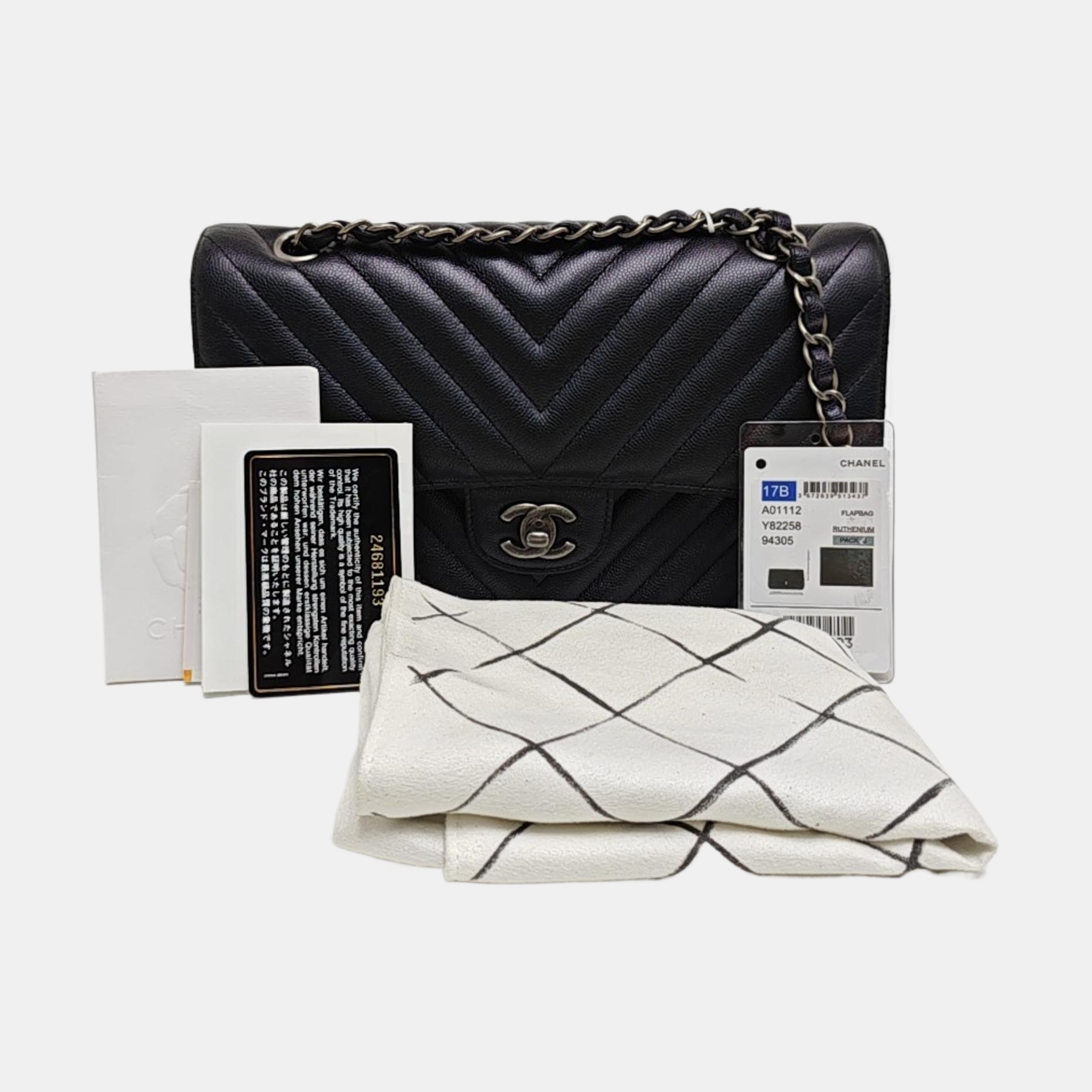 CLASSIC FLAP Small Chevron Grained Calfskin Metallic