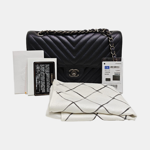 CLASSIC FLAP Small Chevron Grained Calfskin Metallic