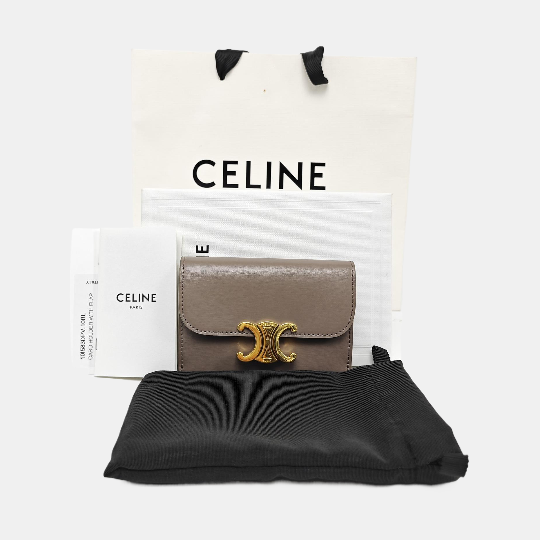 TRIOMPHE Mini Calfskin Gray Card Holder
