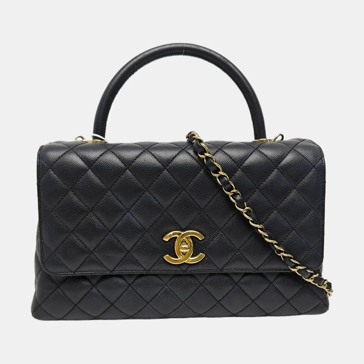 COCO HANDLE Medium Quilted Grained Calfskin Black