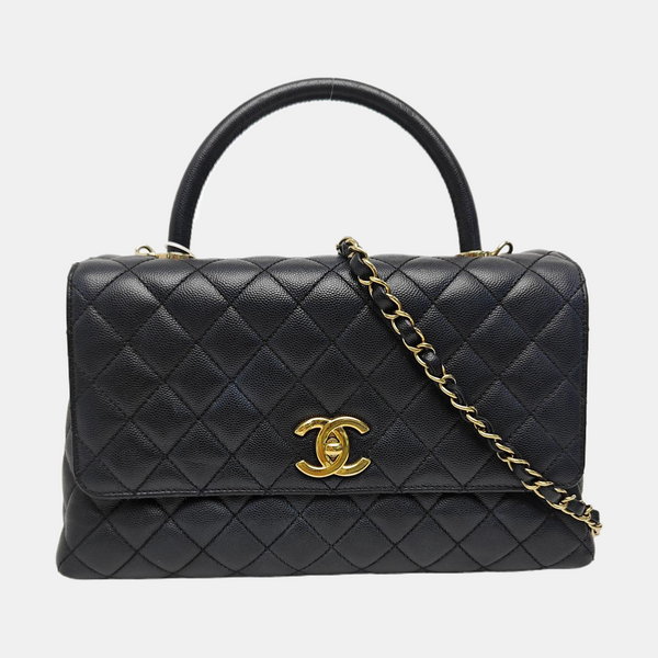 COCO HANDLE Medium Quilted Grained Calfskin Black