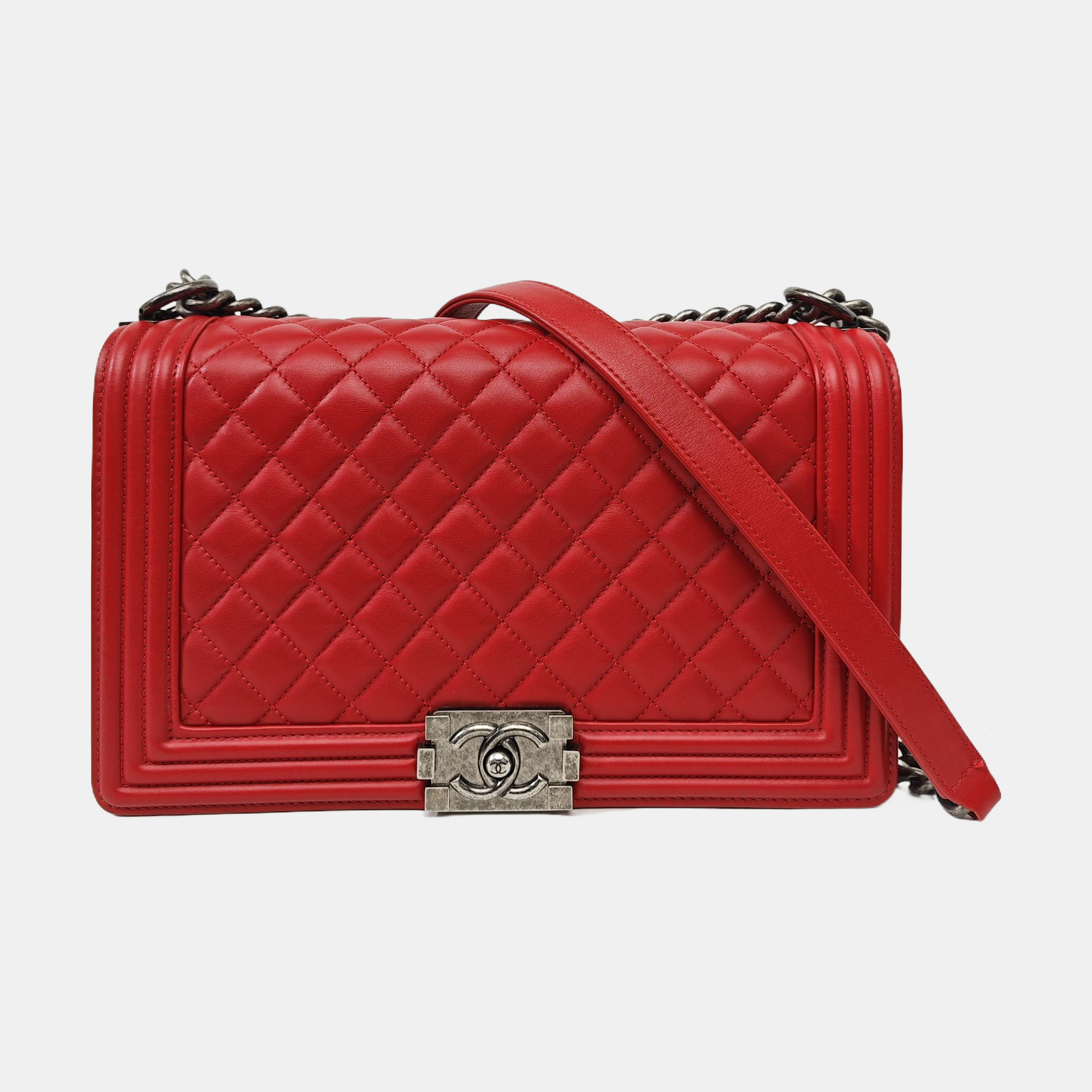 BOY CHANEL Large Quilted Calfskin Red
