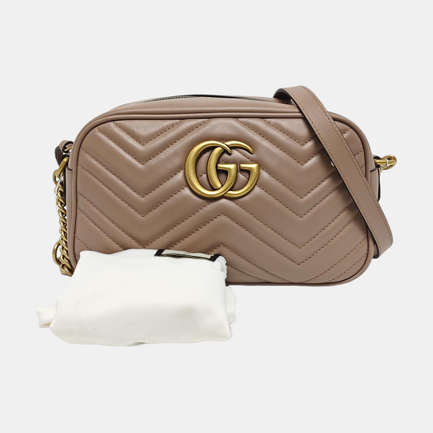 Authenticated pre-owned  GG Marmont Small Quilted Calfskin Beige - Shoulder Bag at Looply