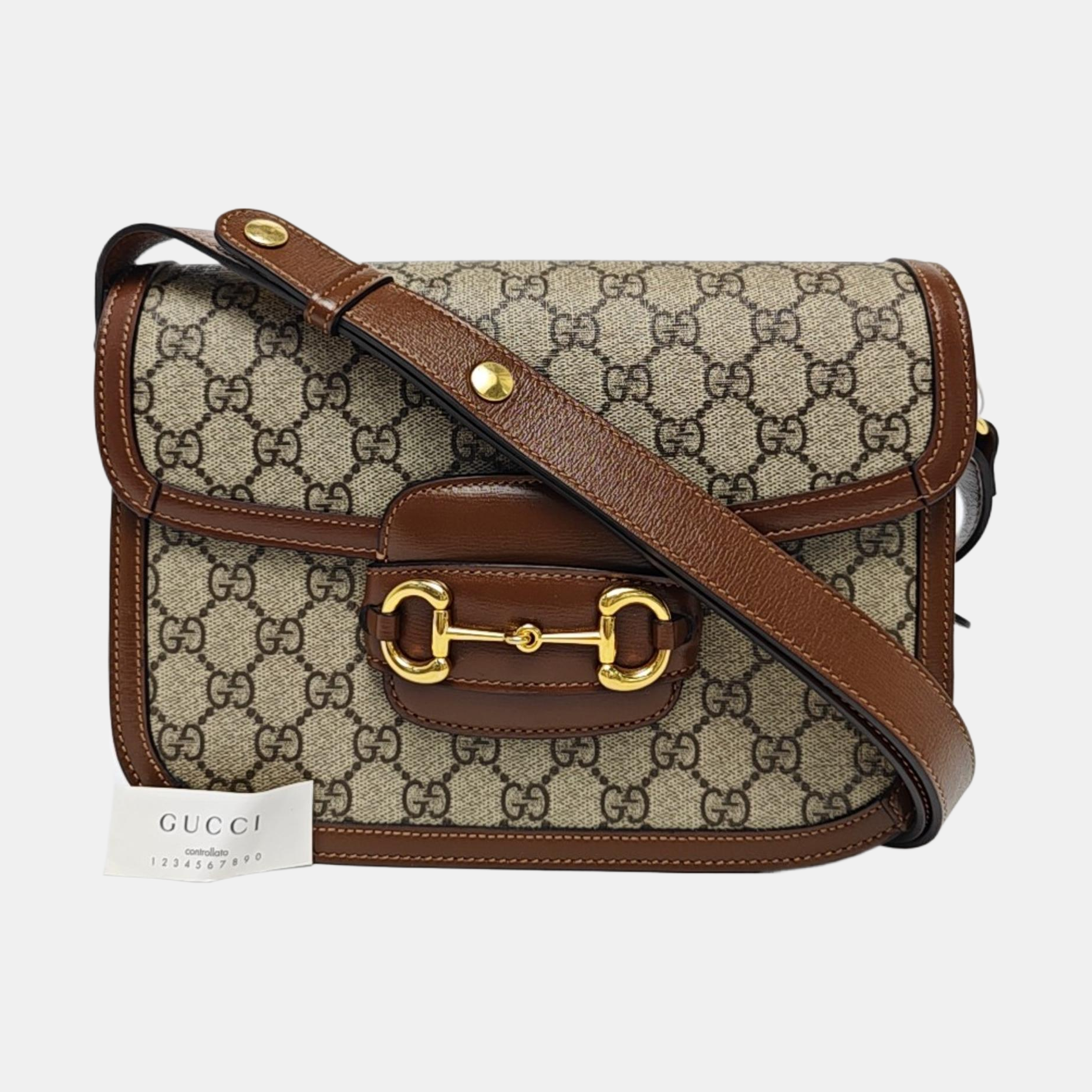 Horsebit 1955 Medium Monogram Coated Canvas Beige