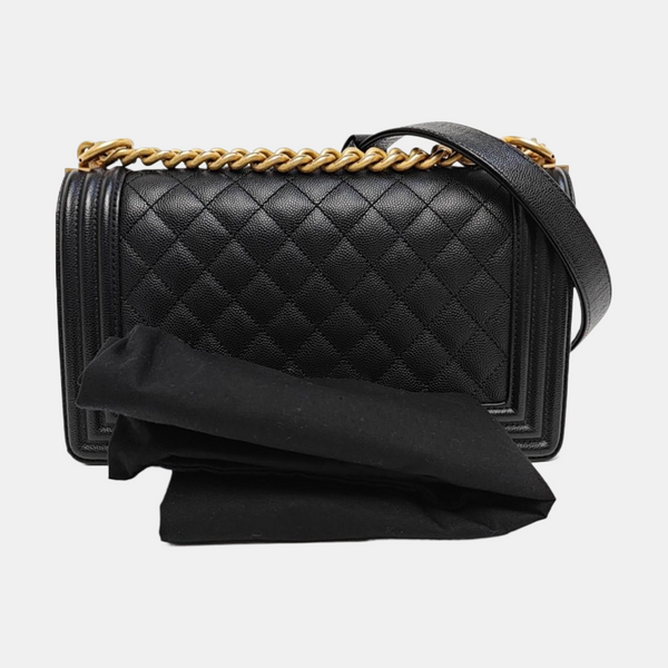 BOY CHANEL Medium Quilted Grained Calfskin Black