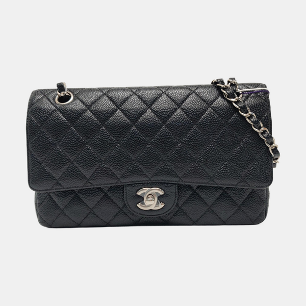CLASSIC FLAP Medium Quilted Grained Calfskin Black