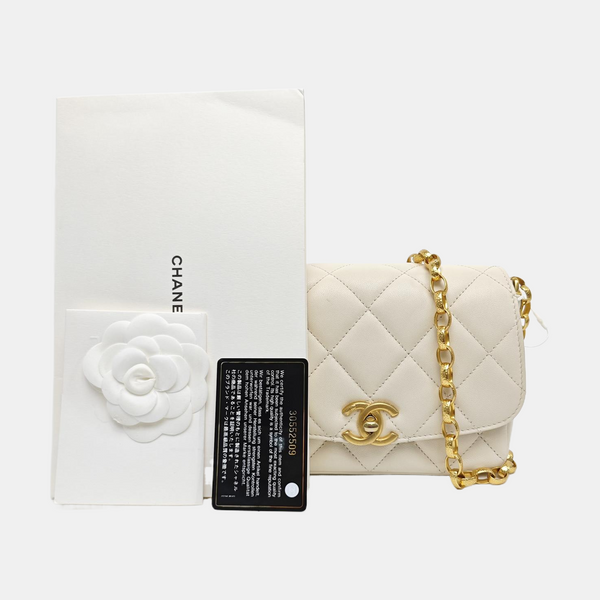 Quilted Calfskin Shoulder Bag White