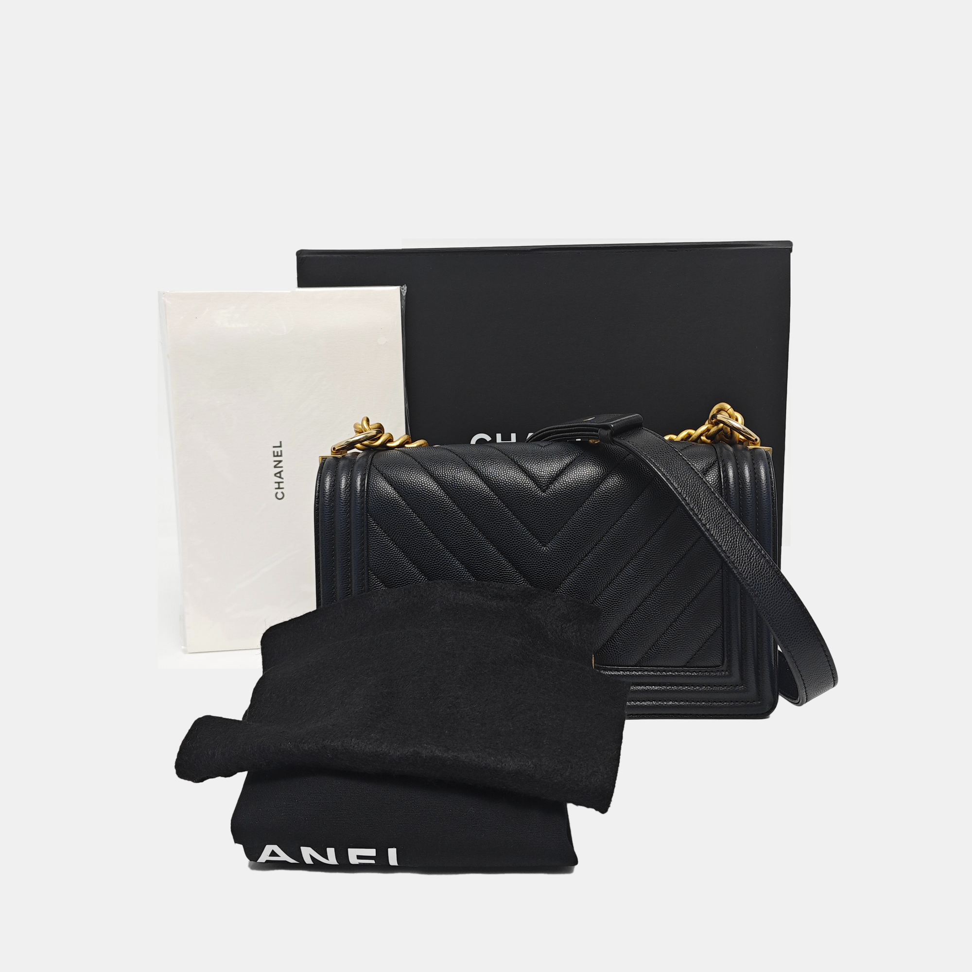 BOY CHANEL Medium Chevron Grained Calfskin Black