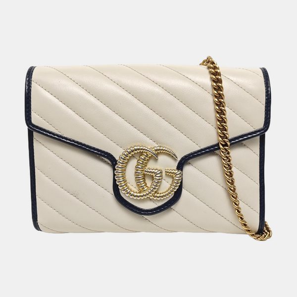 Authenticated pre-owned  GG Marmont Mini Quilted Calfskin White - Crossbody Bag at Looply