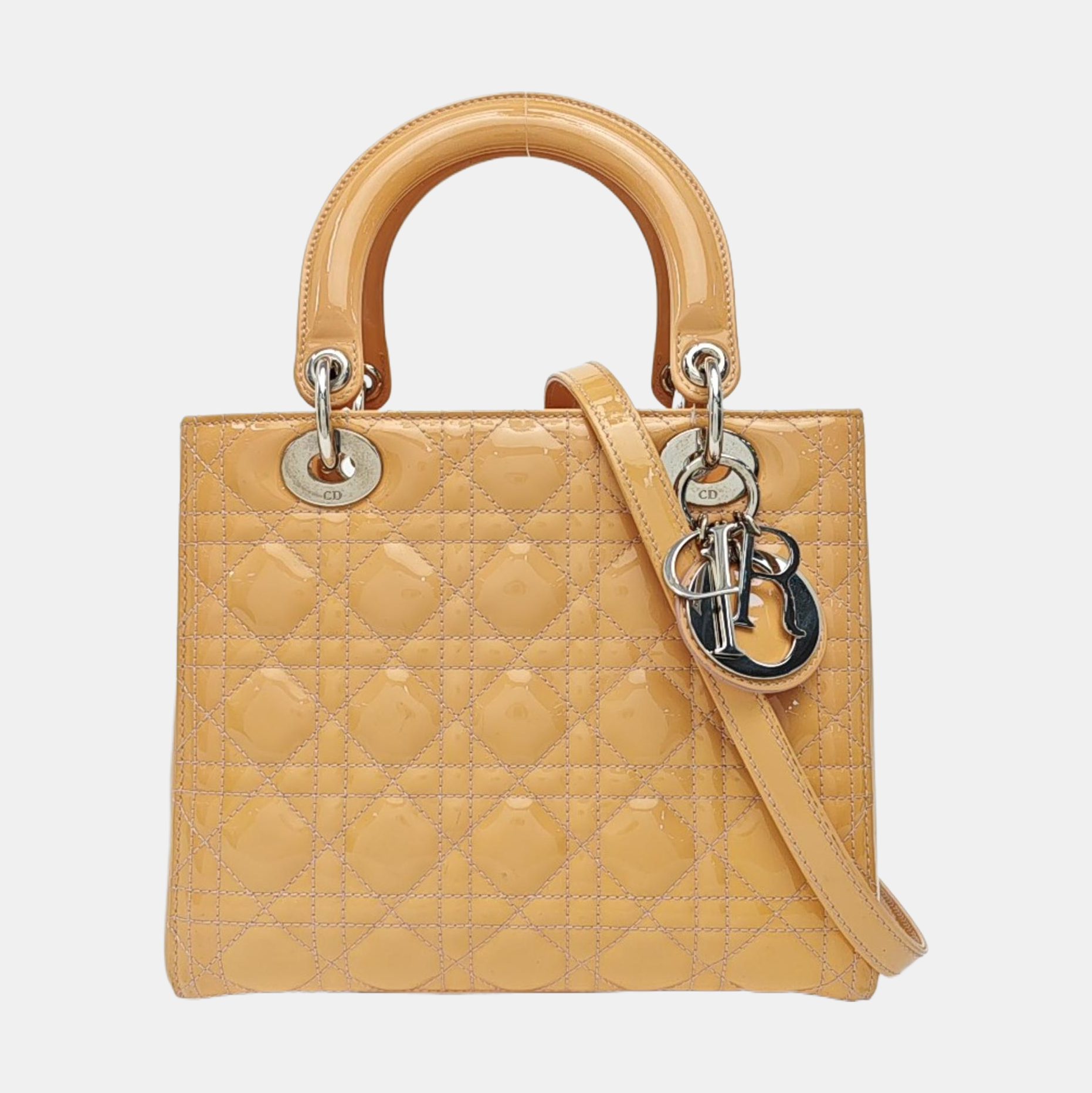 Lady Dior Medium Cannage Patent Leather Yellow