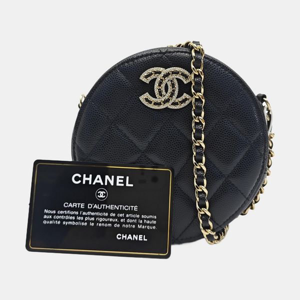 Quilted Grained Calfskin Shoulder Bag Black