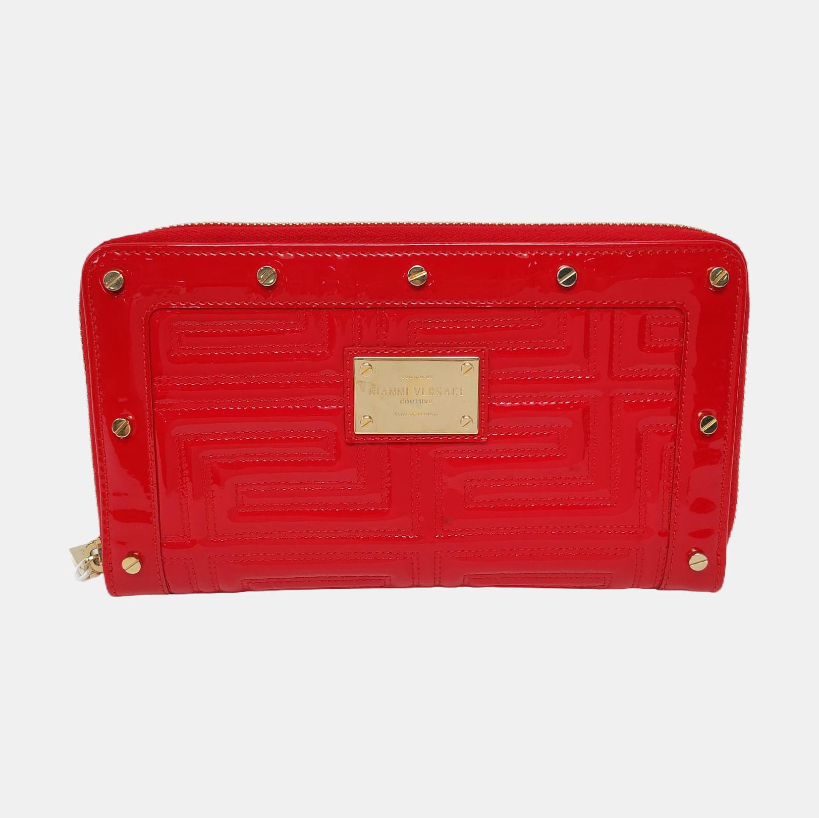 Quilted Patent Leather Wallet Red