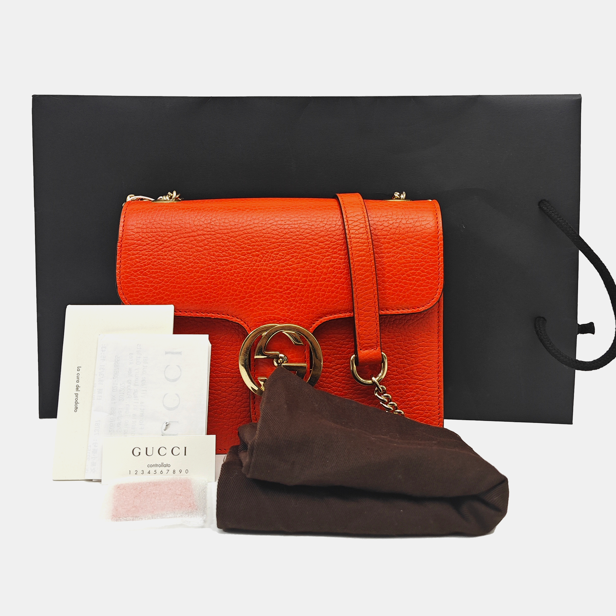 Interlocking G Small Calfskin Orange