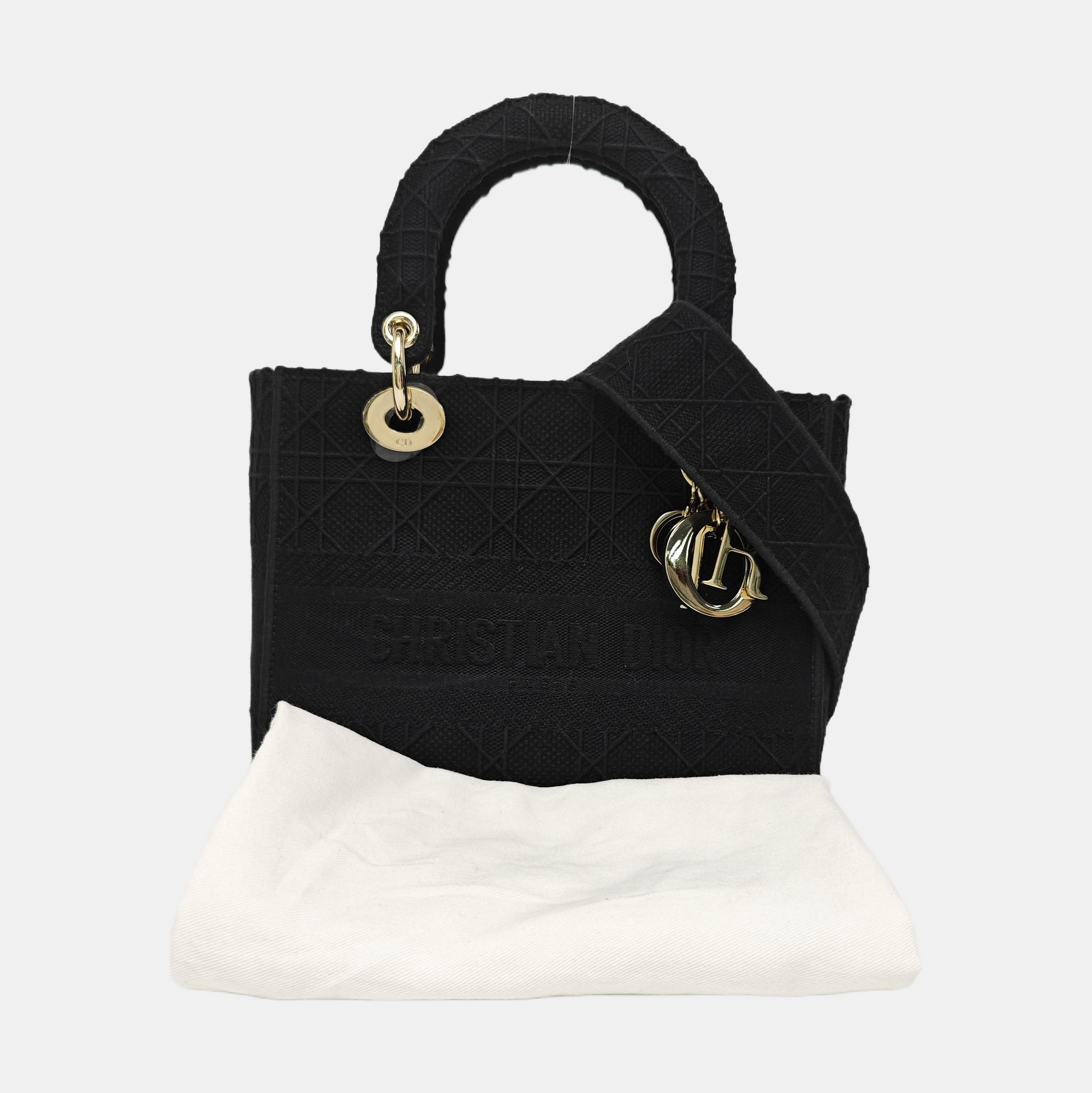 Lady D-Lite Medium Cannage Canvas Black