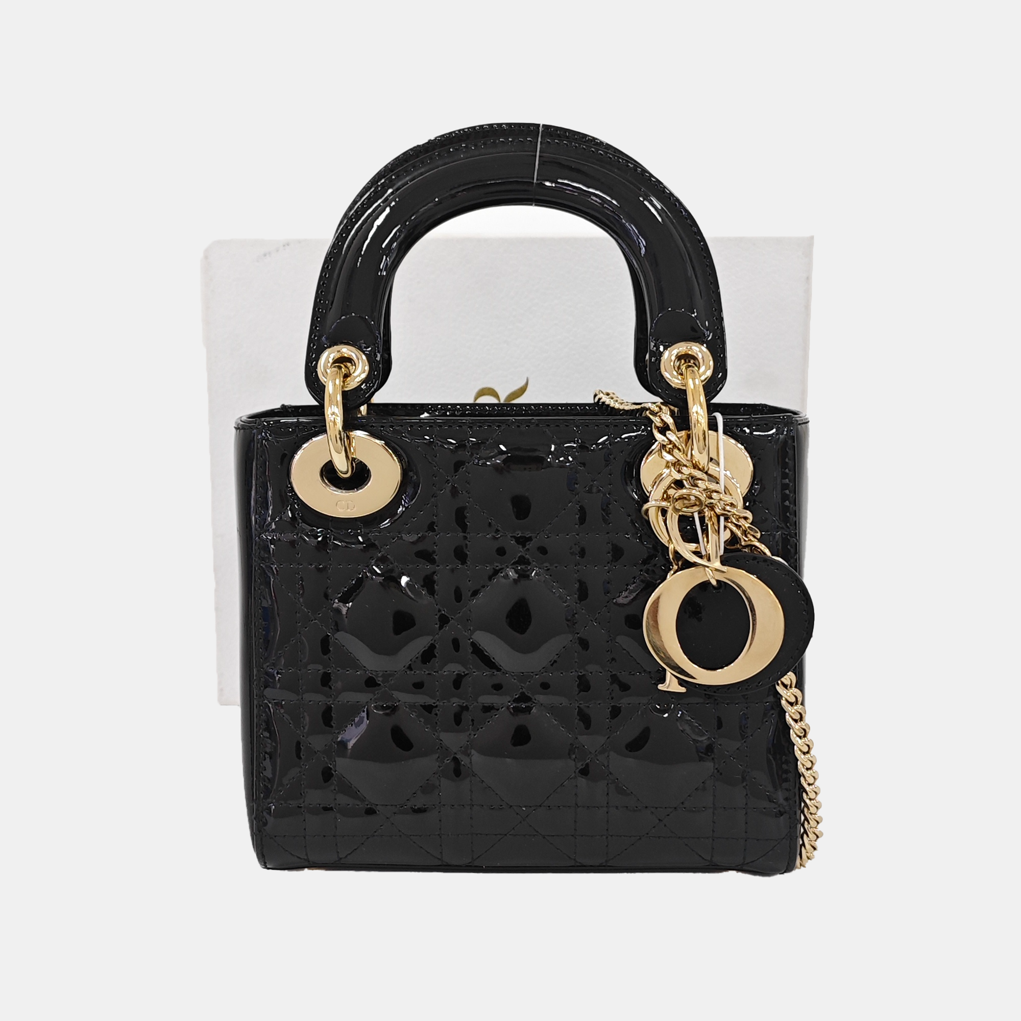 Lady Dior Mini Cannage Patent Leather Black