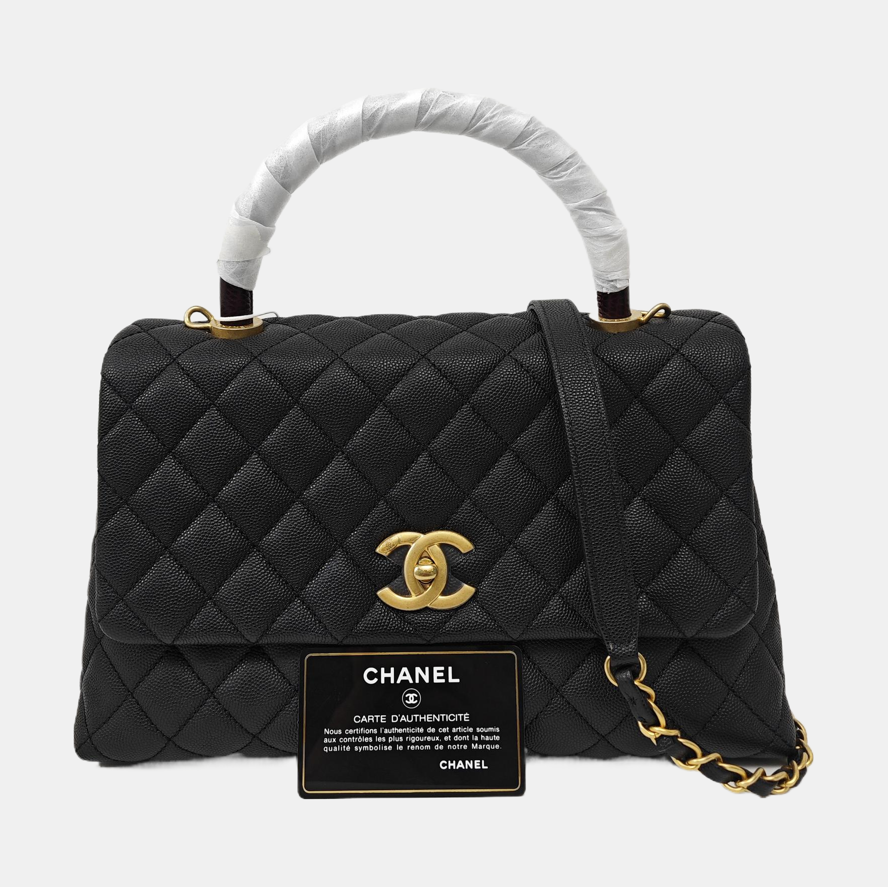 COCO HANDLE Medium Quilted Grained Calfskin Black