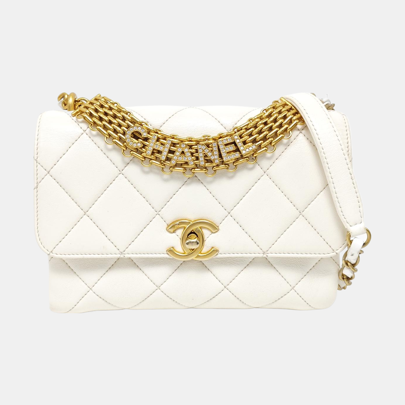 Quilted Lambskin Shoulder Bag Mini White