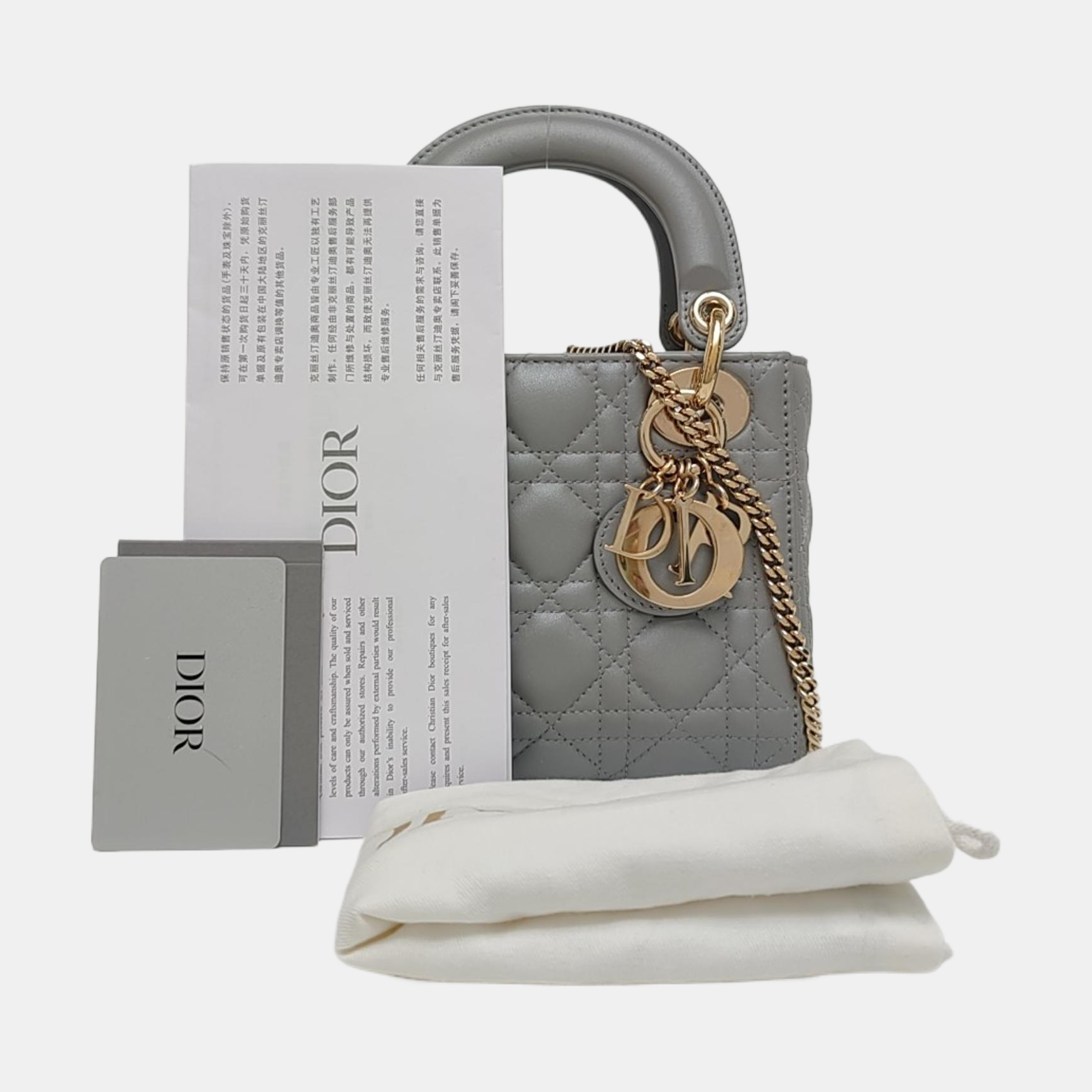 Lady Dior Mini Cannage Lambskin Gray