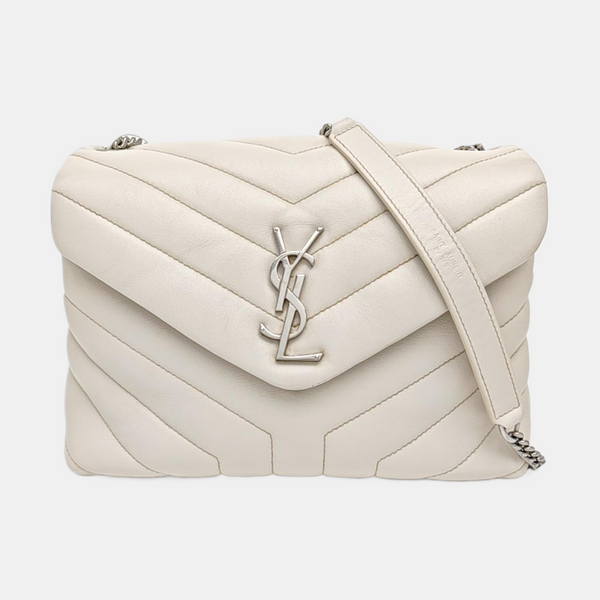 LOULOU Small Chevron Calfskin White