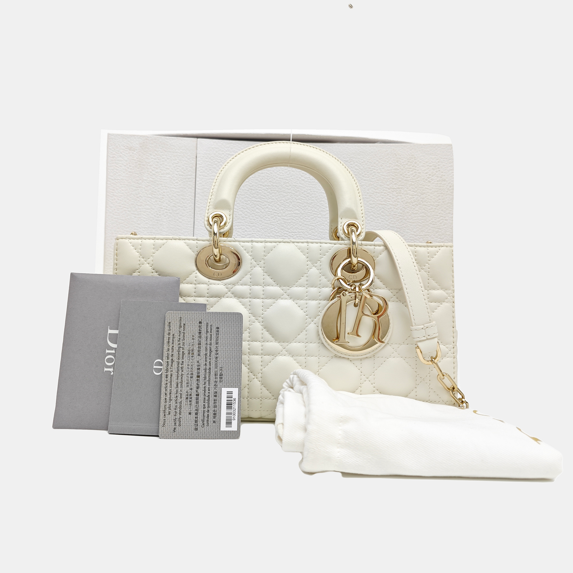 Lady D-Joy Medium Cannage Lambskin White
