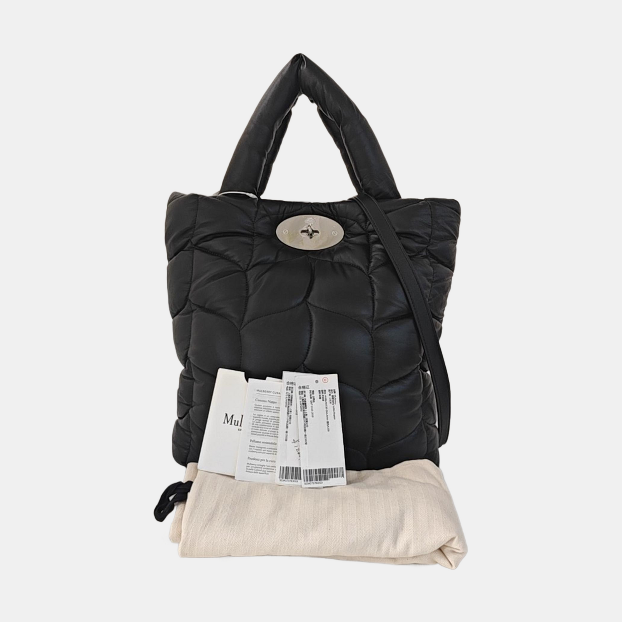 Quilted Leather Top Handle Bag Black