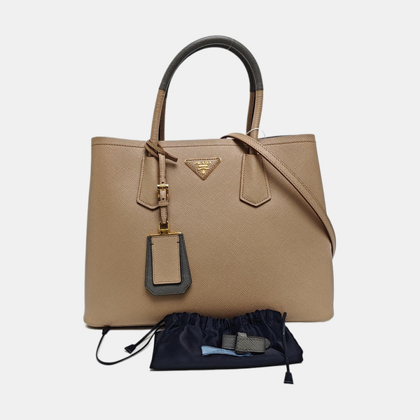 Double Medium Saffiano Calfskin Beige