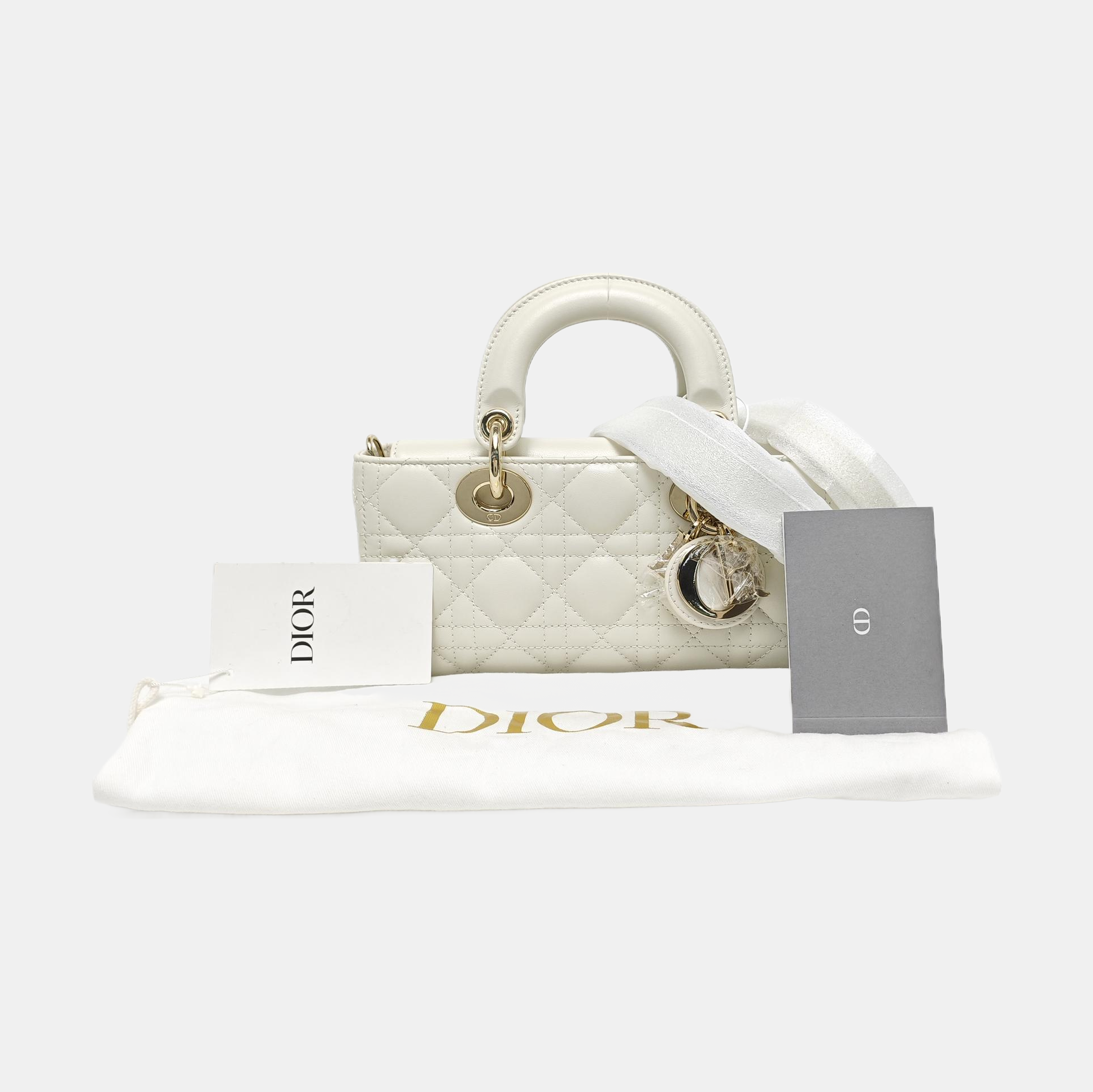 Lady D-Joy Small Cannage Lambskin White