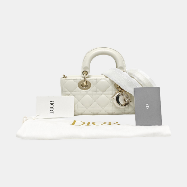 Lady D-Joy Small Cannage Lambskin White