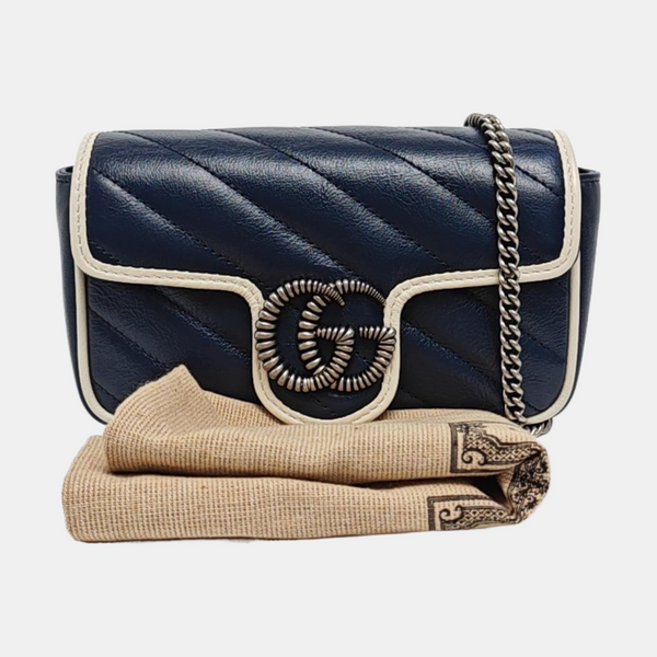 GG Marmont Super Mini Quilted Calfskin Blue