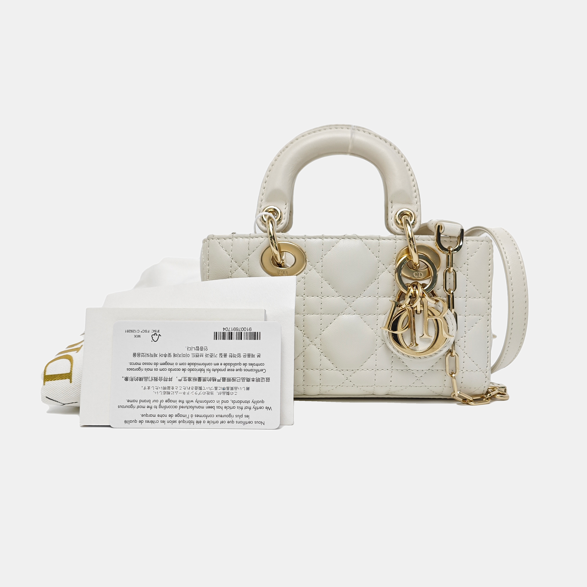 Lady D-Joy Super Mini Cannage Lambskin White