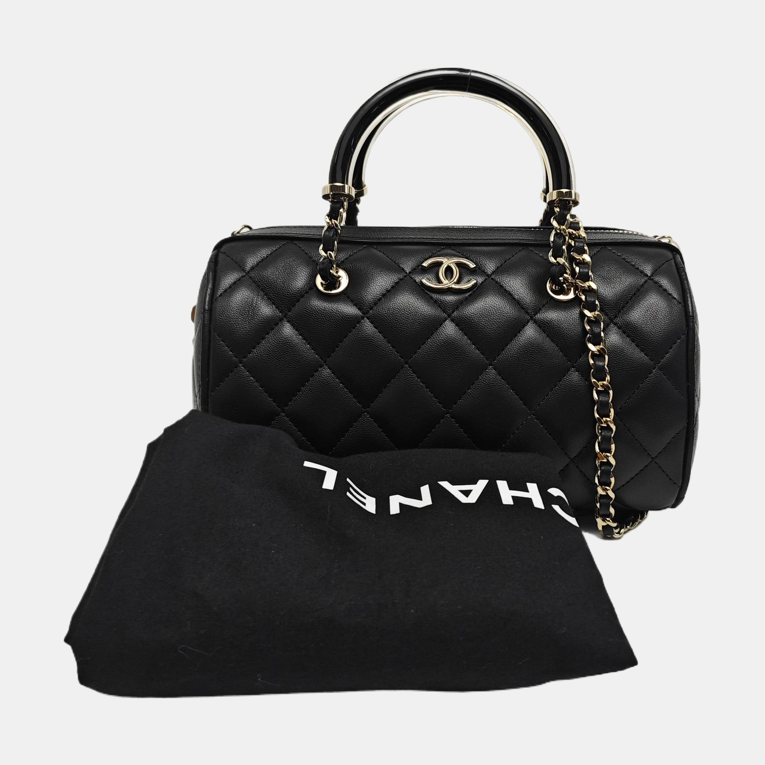 Quilted Lambskin Shoulder Bag Black