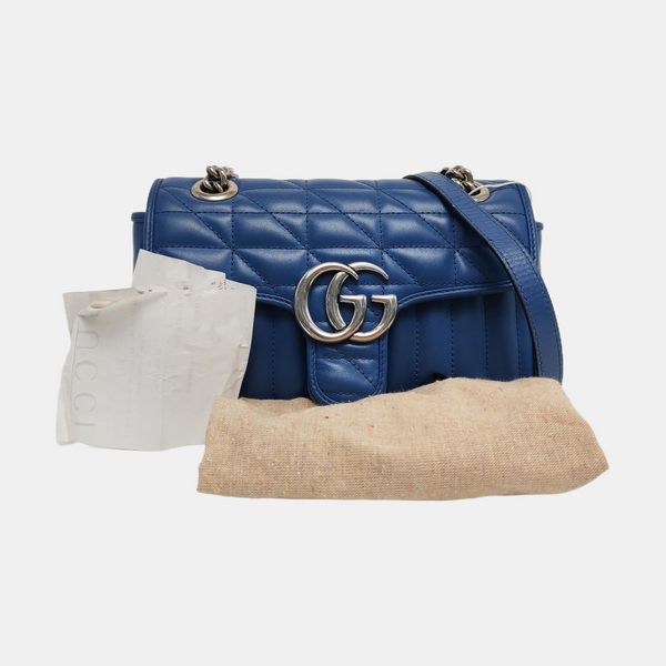 GG Marmont Small Quilted Calfskin Blue