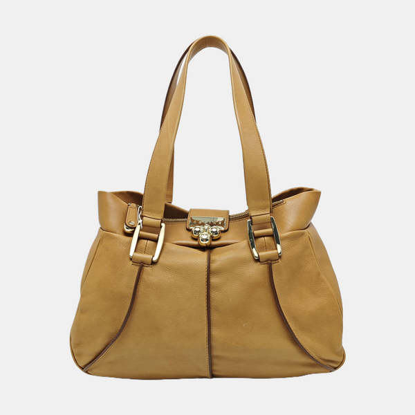 Calfskin Top Handle Bag Brown