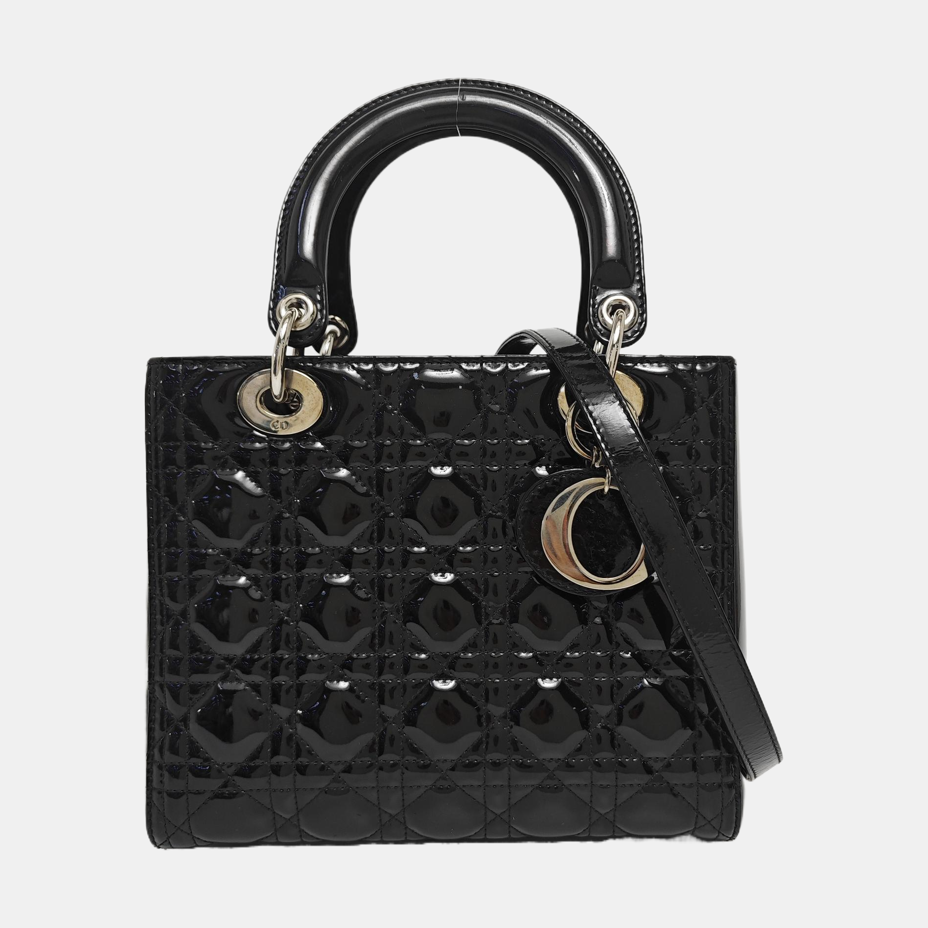 Lady Dior Medium Cannage Patent Leather Black