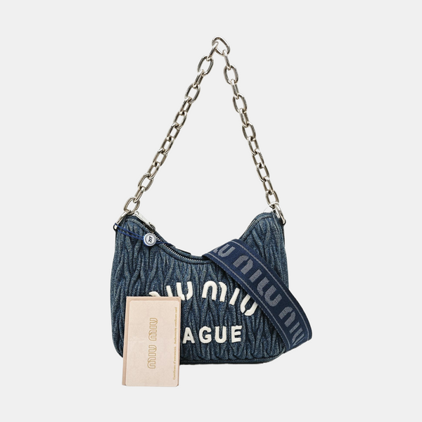 Quilted Denim Shoulder Bag Blue