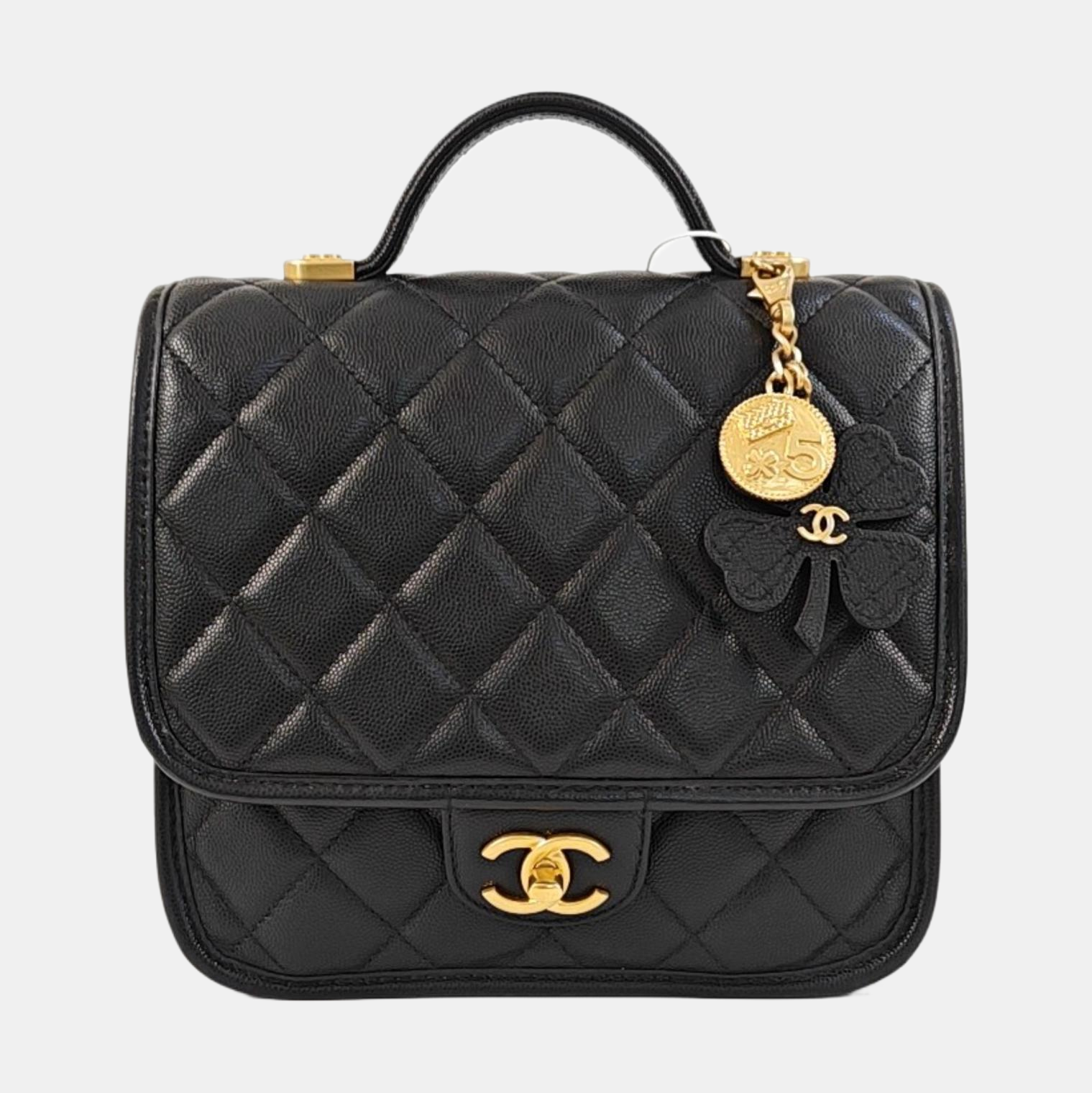 Quilted Grained Calfskin Backpack Black