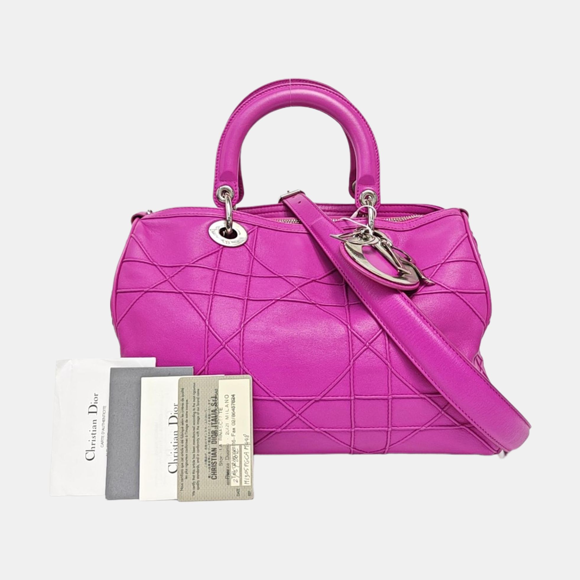 Cannage Calfskin Shoulder Bag Pink