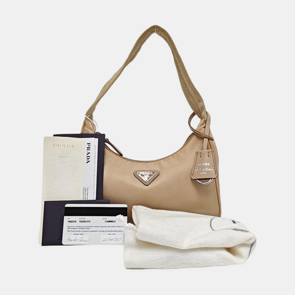 Authenticated pre-owned  Re-Edition2000 Mini Nylon Beige - Top Handle Bag at Looply