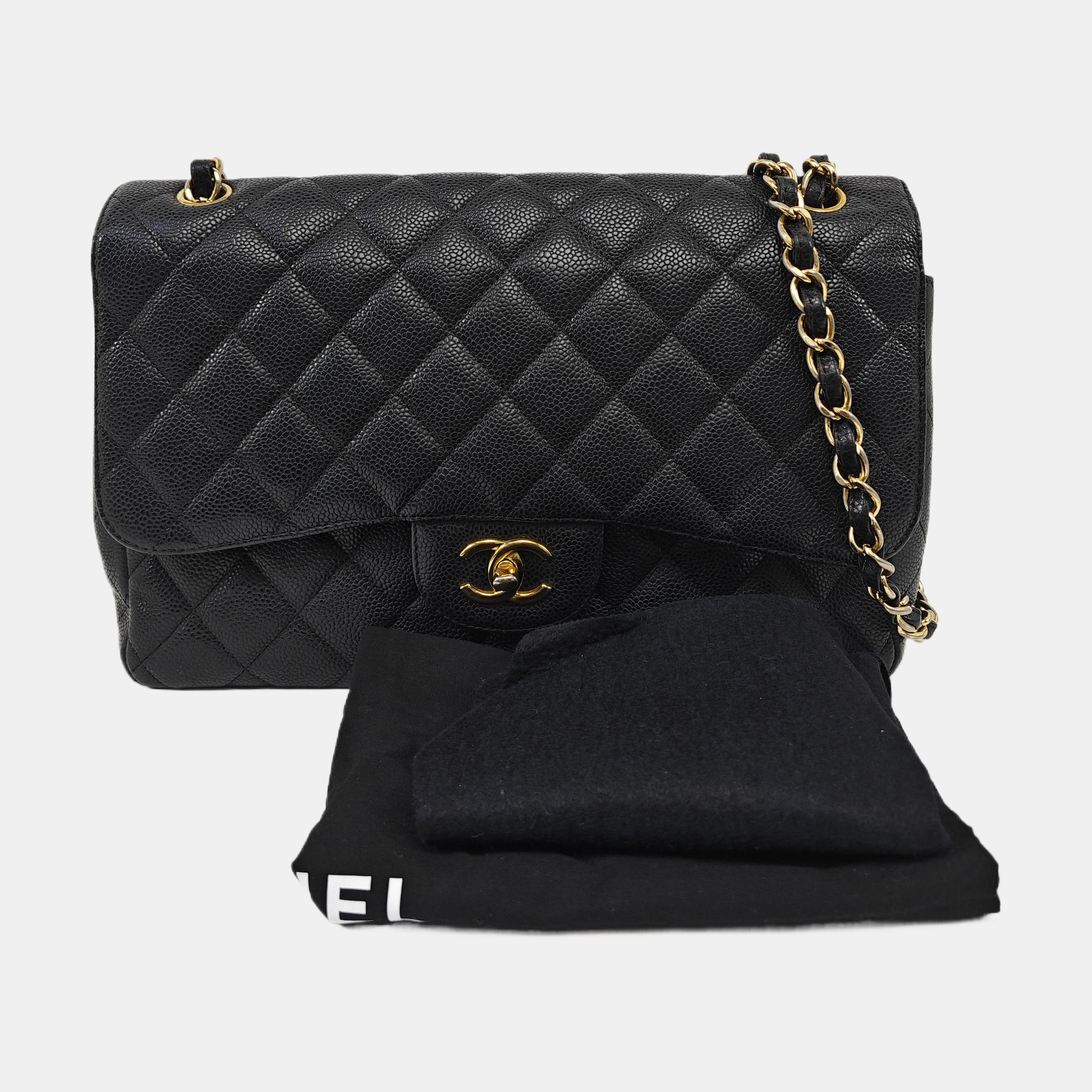 Quilted Grained Calfskin Shoulder Bag Large Black